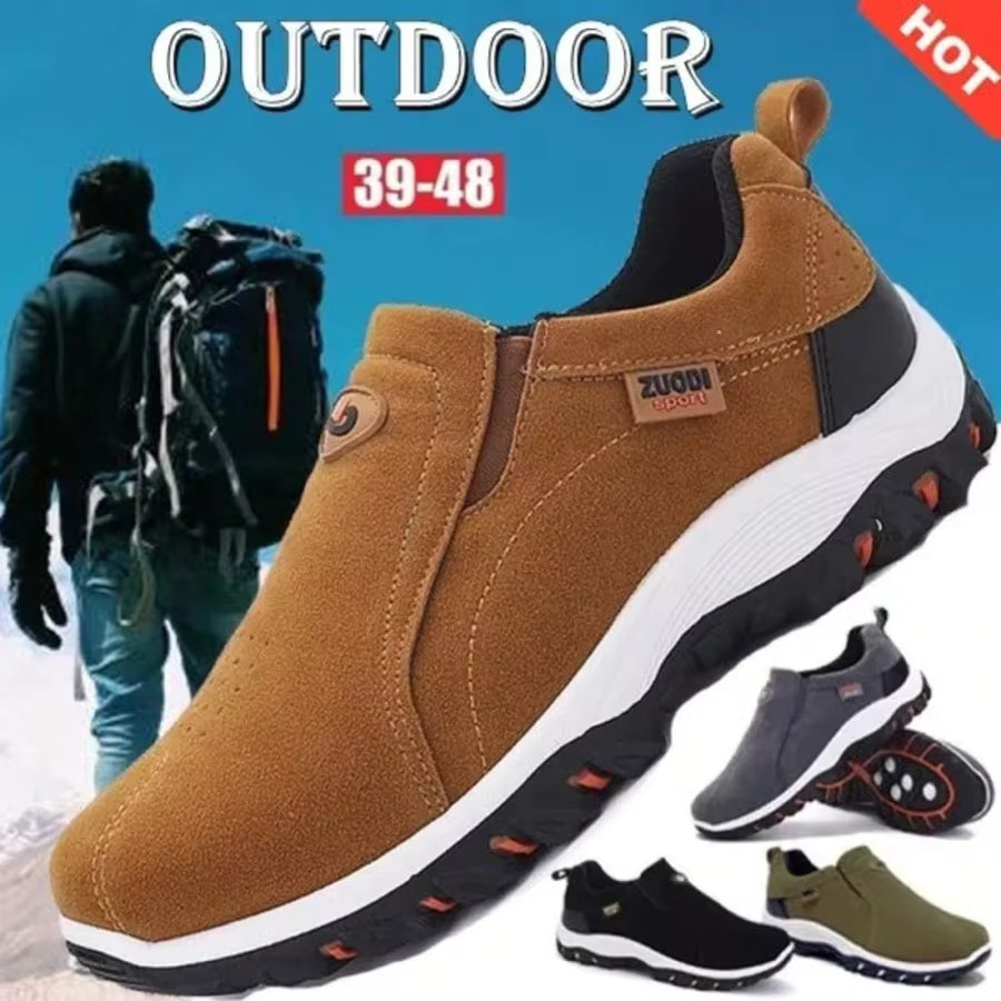 Men Fashion Brand Waterproof Hiking Shoes Leather Outdoor Sneakers For Men Flat Sport Casual Shoes Non-Slip Cilmbing Shoes  Plus Size