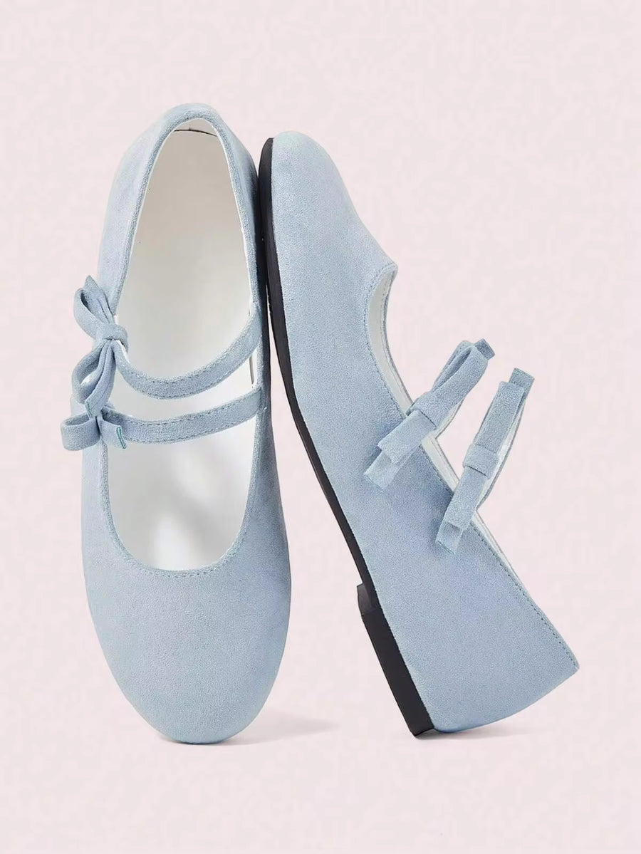 CUCCOO DOLLMOD Women's Shoes, Light Blue, Suede Texture Temperament Bow, Low Vamp, Sweet And Versatile Mary Jane Women's Shoes, Spring And Summer New Cute Dating, Elegant Flat Bottom And Comfortable Literary Ballet Shoes
